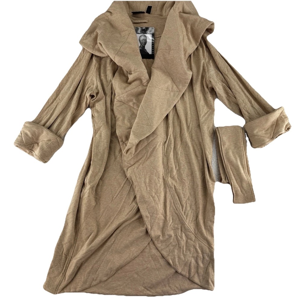 Attitudes by Renee French Terry Belted Wrap Cardigan Size M/L Toasted Almond